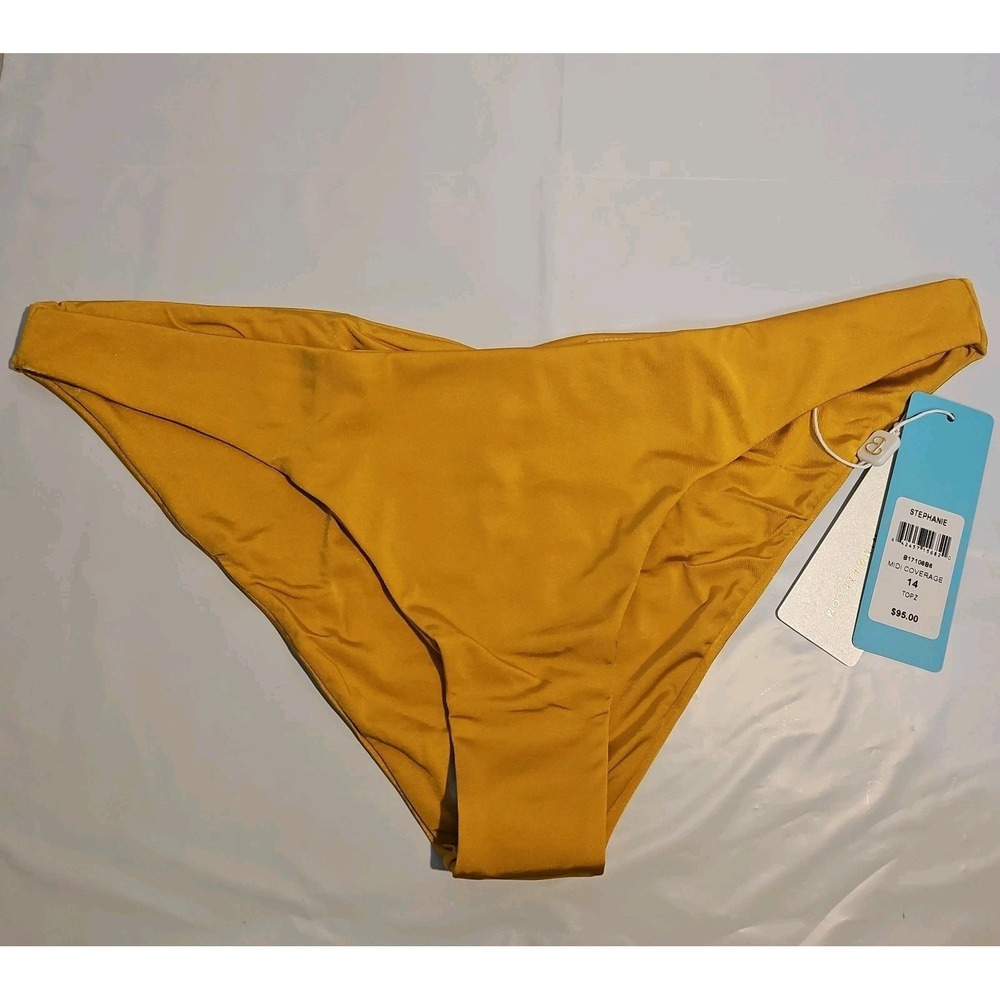 New Beach Bunny Stephanie Midi Coverage Bikini Bottoms Size 14/2XL Gold